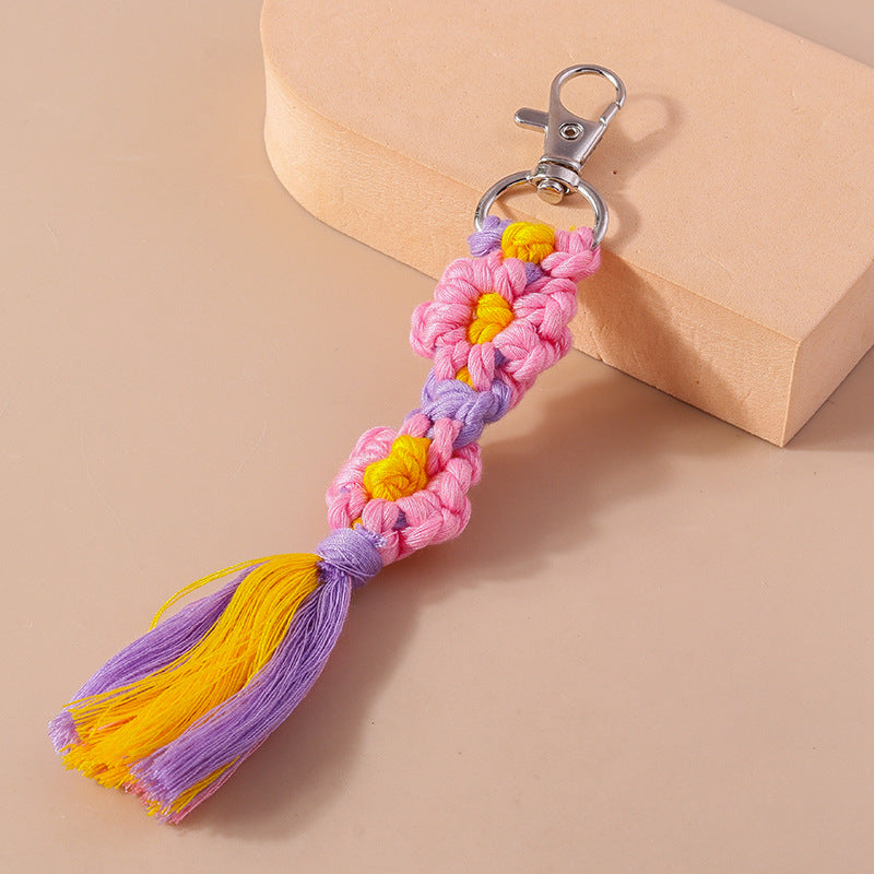 Wholesale Handwoven Plush Colorful Flower Keychain